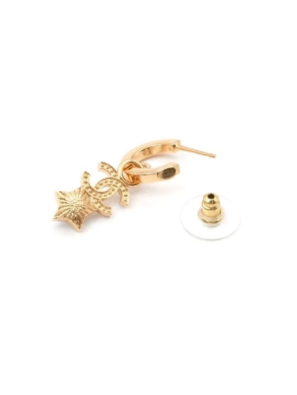 Chanel Earrings Gold Coco Mark Star Hoop Rhinestone